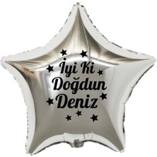 Organizasyon Pazarı 18 inç Gümüş Renk Kişiye Özel İyi ki Doğdun Yazılı Yıldız Figürlü Yıldız Folyo Balon