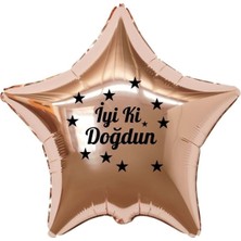 Organizasyon Pazarı 18 inç Rose Gold Renk Yıldız Figürlü İyi ki Doğdun Temalı Yıldız Folyo Balon