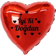 Organizasyon Pazarı 18 inç Kırmızı Renk Kalp Figürlü İyi ki Doğdun Temalı Kalp Folyo Balon