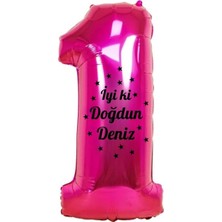 Organizasyon Pazarı 34 inç 1 Pembe Renk Kişiye Özel İyi ki Doğdun Yazılı Yıldız Figürlü Rakam Folyo Balon