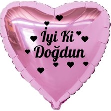 Organizasyon Pazarı 18 inç Pembe Renk Kalp Figürlü İyi ki Doğdun Temalı Kalp Folyo Balon