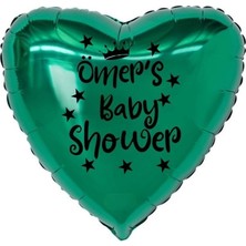 Organizasyon Pazarı 18 inç Yeşil Renk Kişiye Özel Baby Showers Yazılı Yıldız-Taç Figürlü Kalp Folyo Balon