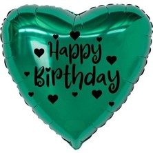 Organizasyon Pazarı 18 inç Yeşil Renk Kalp Figürlü Happy Birthday Temalı Kalp Folyo Balon
