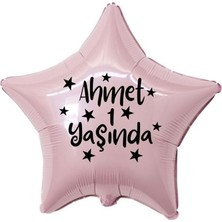 Organizasyon Pazarı 18 inç Pembe Renk Kişiye Özel Yaşında Yazılı Yıldız Figürlü Yıldız Folyo Balon