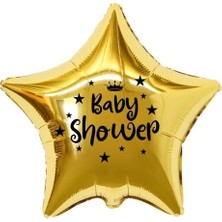 Organizasyon Pazarı 18 inç Gold Renk Taç - Yıldız Figürlü Baby Shower Temalı Yıldız Folyo Balon