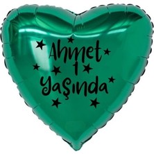 Organizasyon Pazarı 18 inç Yeşil Renk Kişiye Özel Yaşında Yazılı Yıldız Figürlü Kalp Folyo Balon