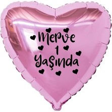 Organizasyon Pazarı 18 inç Pembe Renk Kişiye Özel Yaşında Yazılı Kalp Figürlü Kalp Folyo Balon
