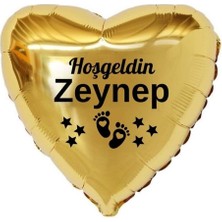 Organizasyon Pazarı 18 inç Gold Renk Kişiye Özel Happy Birthday Yazılı Yıldız-Taç Figürlü Kalp Folyo Balon