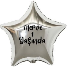 Organizasyon Pazarı18 inç Gümüş Renk Kişiye Özel Yaşında Yazılı Yıldız Folyo Balon