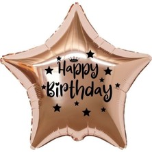 Organizasyon Pazarı 18 inç Rose Gold Renk Taç - Yıldız Figürlü Happy Birthday Temalı Yıldız Folyo Balon