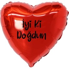 Organizasyon Pazarı 18 inç Kırmızı Renk İyi ki Doğdun Yazılı Kalp Folyo Balon