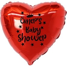 Organizasyon Pazarı 18 inç Kırmızı Renk Kişiye Özel Baby Showers Yazılı Yıldız-Taç Figürlü Kalp Folyo Balon