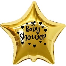 Organizasyon Pazarı 18 inç Gold Renk Kalp - Emzik Figürlü Baby Shower Temalı Yıldız Folyo Balon