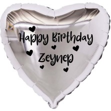Organizasyon Pazarı18 inç Gümüş Renk Kişiye Özel Happy Birthday Yazılı Kalp Figürlü Kalp Folyo Balon