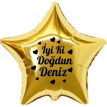 Organizasyon Pazarı 18 inç Gold Renk Kişiye Özel İyi ki Doğdun Yazılı Kalp Figürlü Yıldız Folyo Balon
