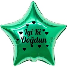 Organizasyon Pazarı 18 inç Yeşil Renk Kalp Figürlü İyi ki Doğdun Temalı Yıldız Folyo Balon