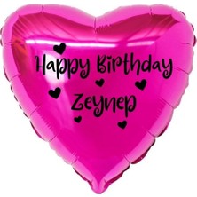 Organizasyon Pazarı 18 inç Fuşya Renk Kişiye Özel Happy Birthday Yazılı Kalp Figürlü Kalp Folyo Balon