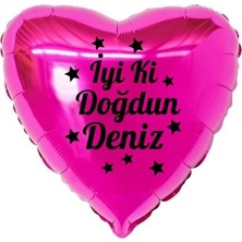 Organizasyon Pazarı 18 inç Fuşya Renk Kişiye Özel İyi ki Doğdun Yazılı Yıldız Figürlü Kalp Folyo Balon