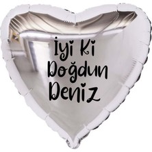 Organizasyon Pazarı 18 inç Gümüş Renk Kişiye Özel İyi ki Doğdun Yazılı Kalp Folyo Balon