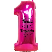 Organizasyon Pazarı 34 inç 1 Pembe Renk Kişiye Özel 1 Yaşında Yazılı Rakam Folyo Balon