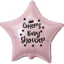 Organizasyon Pazarı 18 inç Pembe Renk Kişiye Özel Baby Showers Yazılı Yıldız-Taç Figürlü Yıldız Folyo Balon