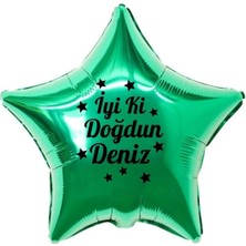 Organizasyon Pazarı 18 inç Yeşil Renk Kişiye Özel İyi ki Doğdun Yazılı Yıldız Figürlü Yıldız Folyo Balon