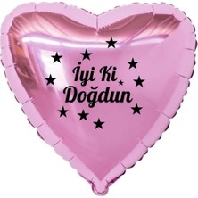 Organizasyon Pazarı 18 inç Pembe Renk Yıldız Figürlü İyi ki Doğdun Temalı Kalp Folyo Balon