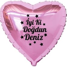 Organizasyon Pazarı 18 inç Pembe Renk Kişiye Özel İyi ki Doğdun Yazılı Yıldız Figürlü Kalp Folyo Balon