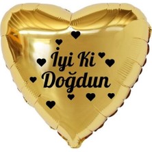 Organizasyon Pazarı 18 inç Gold Renk Kalp Figürlü İyi ki Doğdun Temalı Kalp Folyo Balon