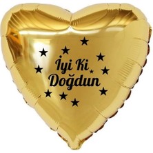 Organizasyon Pazarı 18 inç Gold Renk Yıldız Figürlü İyi ki Doğdun Temalı Kalp Folyo Balon
