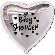 Organizasyon Pazarı 18 inç Gümüş Renk Kalp - Emzik Figürlü Baby Shower Temalı Kalp Folyo Balon