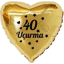 Organizasyon Pazarı 18 inç Gold Renk Bebek Figürlü 40 Uçurma Temalı Kalp Folyo Balon