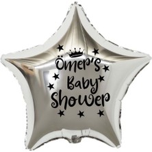 Organizasyon Pazarı 18 inç Gümüş Renk Kişiye Özel Baby Showers Yazılı Yıldız-Taç Figürlü Yıldız Folyo Balon