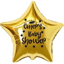 Organizasyon Pazarı 18 inç Gold Renk Kişiye Özel Baby Showers Yazılı Yıldız-Taç Figürlü Yıldız Folyo Balon
