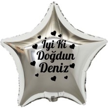 Organizasyon Pazarı 18 inç Gümüş Renk Kişiye Özel İyi ki Doğdun Yazılı Kalp Figürlü Yıldız Folyo Balon