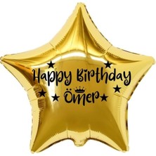 Organizasyon Pazarı 18 inç Gold Renk Kişiye Özel Happy Birthday Yazılı Yıldız-Taç Figürlü Yıldız Folyo Balon
