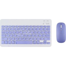 TezMax Wenn Tab Pro 10 10.1" Uyumlu Kablosuz Bluetooth Şarj Edilebilir Mini Q Klavye Mouse Seti - Mor