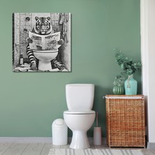 Gaagart Tekli Kare Kanvas Banyo Tablosu Gazete Okuyan Kaplan
