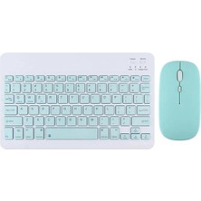 TezMax Wenn Tab Pro 10 10.1" Uyumlu Kablosuz Bluetooth Şarj Edilebilir Mini Q Klavye Mouse Seti - Mavi