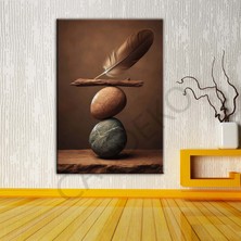 Caddeko Taş Tüy ve Denge 4 Dekoratif Kanvas Tablo DKMR460