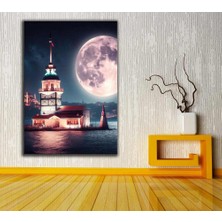 Caddeko Kız Kulesi Kulesi ve Dolunay'da Istanbul Fantastik Masalsı Gece Kanvas Tablo DKMR288