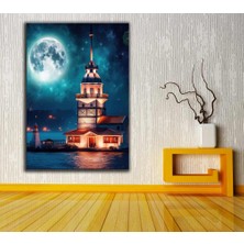 Caddeko Kız Kulesi Kulesi ve Dolunay'da Istanbul Fantastik Masalsı Gece Kanvas Tablo DKMR289