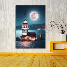 Caddeko Istabul Kızkulesi Dolunay Fantastik Gece 3 Dekoratif Kanvas Tablo DKMR476
