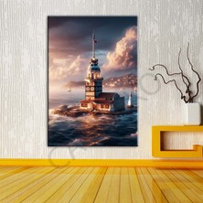 Caddeko Istabul Kızkulesi Dolunay Fantastik Gece 4 Dekoratif Kanvas Tablo DKMR479
