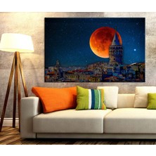 Caddeko Istanbul Galata Kulesi Gece ve Dolunay Kanvas Tablo DKM131