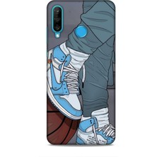 Lopard Huawei P30 Kılıf Basketbolcular 3 Ayakkabı Mavi Arka Kapak