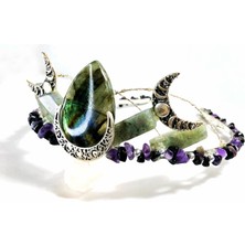 Medusa Labradorit Taç Asteria (Saç Aksesuarı, Doğal Taş, Gelin Tacı, Düğün, Mezuniyet, Luxury, Design )