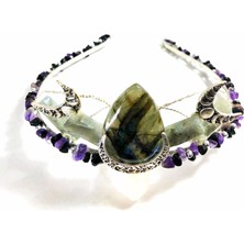 Medusa Labradorit Taç Asteria (Saç Aksesuarı, Doğal Taş, Gelin Tacı, Düğün, Mezuniyet, Luxury, Design )