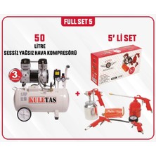 Kuletaş Full Set 5 Kuletaş Süper Sessiz Yağsız Hava Kompresörü 50 Litre 1,5 Hp 3 Yıl Garanti