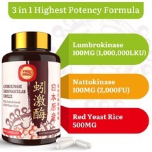 Yasumako Lumbrokinase 100MG (1,000,000 Lku) Nattokinase 100MG 2000 Fu And Red Yeast Rice 300 Mg